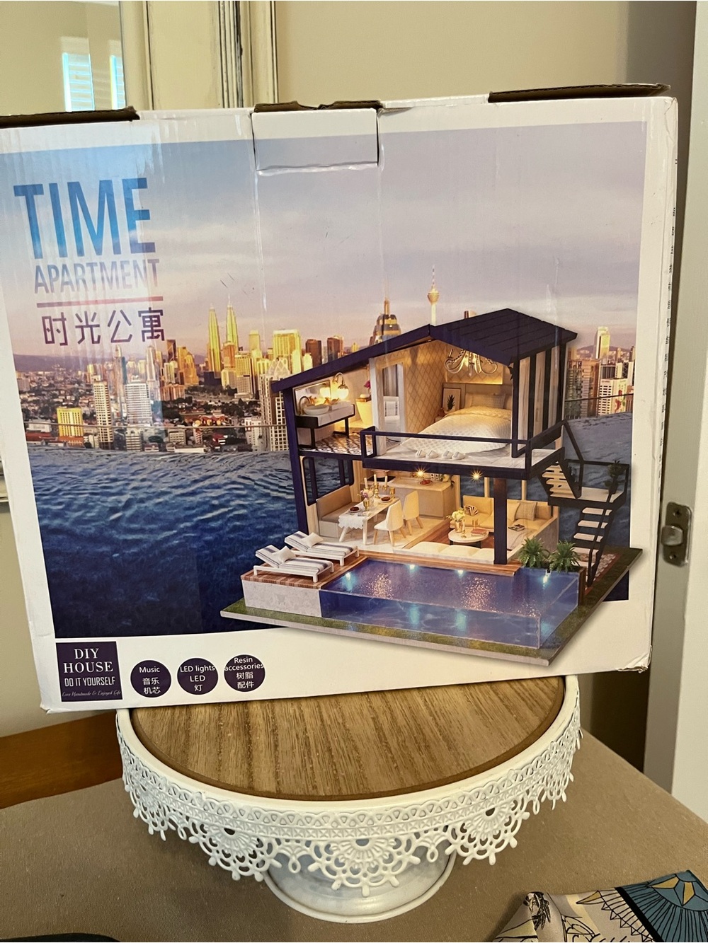 Time Apartment DIY House Kit – Blue and Black Miniature Model